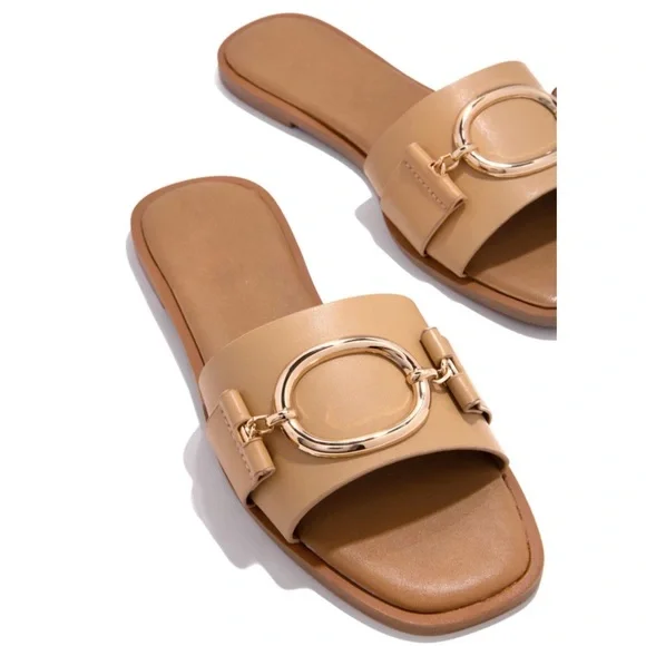 Tan Gold Detailing Slip On Sandal - Picture 2 of 8